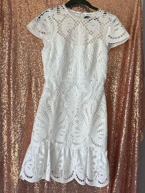 Elegant White Lace Fit-and-Flare Dress White House Black Market